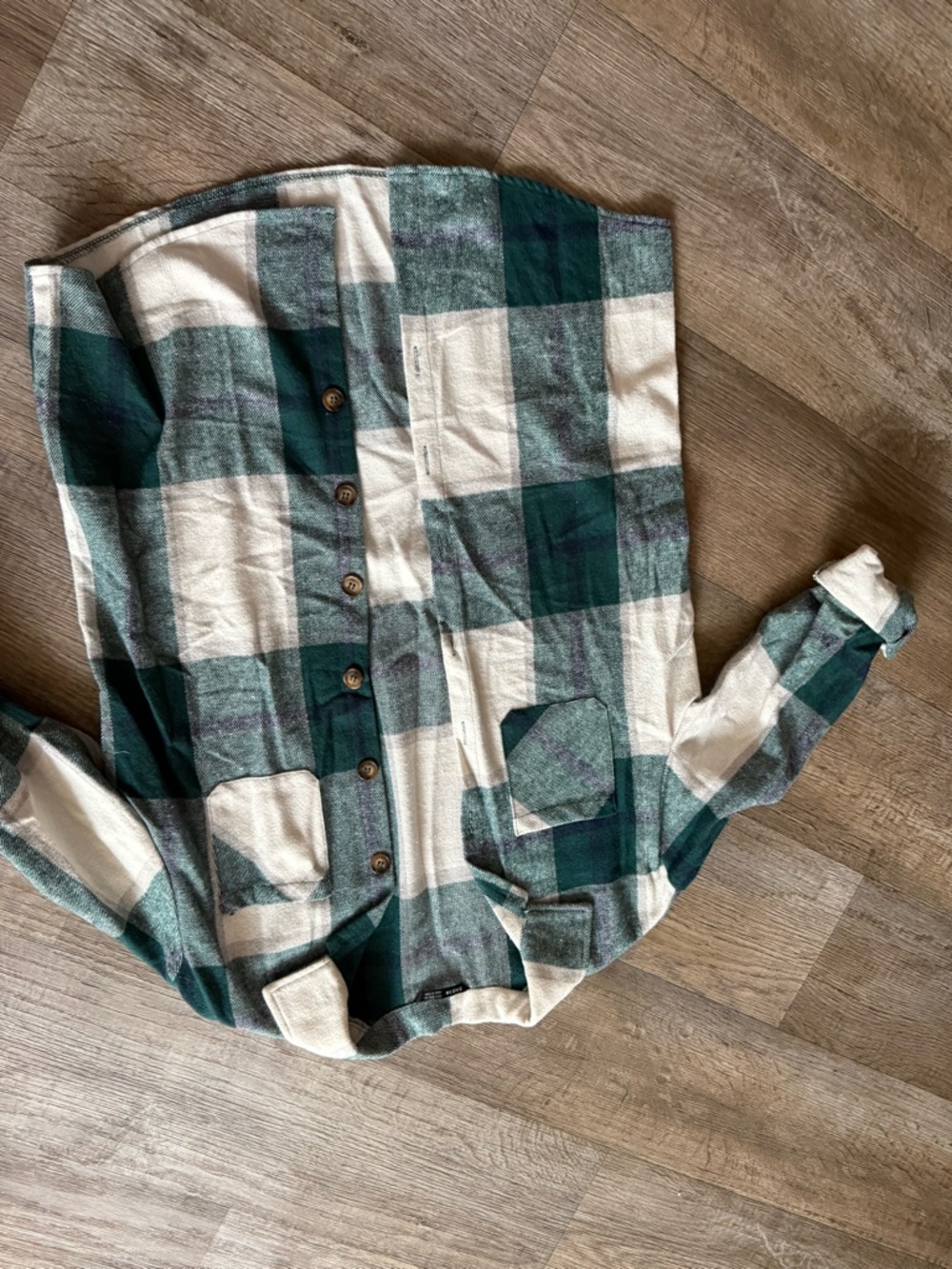 SHEIN Green and Cream Plaid Shirt Jacket